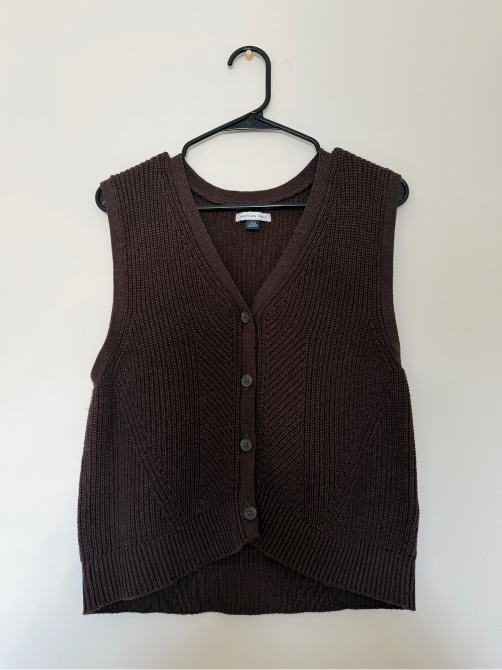 American Eagle Outfitters Chocolate Brown Ribbed V-Neck Button Sweater Vest